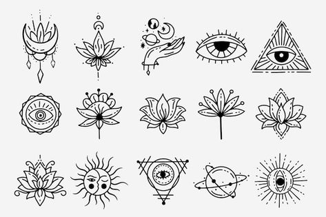 Set collection mystical celestial dark h... | Premium Vector #Freepik #vector #alchemy #occult #witchcraft #esoteric Mystical Clipart, Mystical Illustration, Esoteric Tattoo, Monoline Art, Tattoo Clipart, Celestial Symbols, Space Doodles, Celestial Tattoo, Mystic Symbols