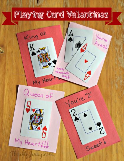 These fun DIY Playing Card Valentines use a regular deck of cards with cute phrases to make the perfect greeting card for Valentine's Day. Valentines Day Crafts For Preschoolers, Playing Card Crafts, Diy Playing Cards, Valentines Day Cards Handmade, Valentines Gift Bags, Halloween Clay, Cards Valentines, Valentine's Day Crafts, Valentine's Day Recipes