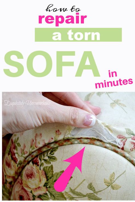 HOW TO REPAIR A TORN SOFA Upholstery Repair Diy, Couch Repair Fabric, Couch Embroidery Repair, Embroidery Hole Repair Sofa, How To Fix A Tear In Fabric, Repair Sofa Fabric, Repair Sofa Cushions, Repair Upholstery Tear, Repairing Cat Damaged Fabric Sofa