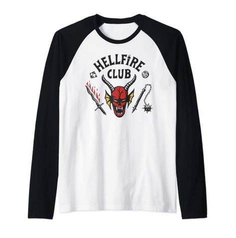 The Hellfire Club! Wear the Tshirt that was made after the movie. Max Costume, Hellfire Club, Baseball Tops, Stranger Things 4, Eddie Munson, Amazon Clothes, Club Logo, T Shirt Image, Club Shirts