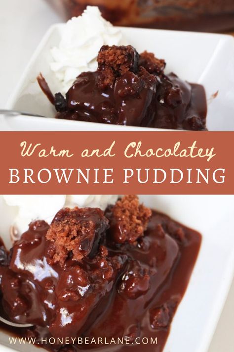 Brownie Pudding Recipe, Warm Chocolate Desserts, Chocolate Pudding Dessert Easy, Warm Pudding Recipes, Brownie Pudding Dessert, Homemade Puddings, Chocolate Brownie Pudding, Quick Easy Brownies, Chocolate Pudding Dessert