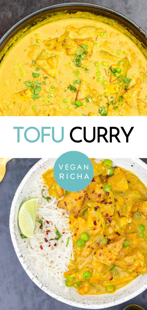 Perfectly spiced with a homemade mild curry blend this Malaysian tofu coconut curry with crisp tofu is a quick, easy, and deliciously flavorful vegan comfort food meal made in one pan. Serve with rice. Easy Vegan Curry Recipes, Curry Tofu Recipes, Tofu Curry Recipes, Coconut Tofu Recipes, Tofu Indian Recipes, Tofu Chickpea Curry, Turmeric Tofu, Easy Tofu Curry, Coconut Curry Tofu Recipes