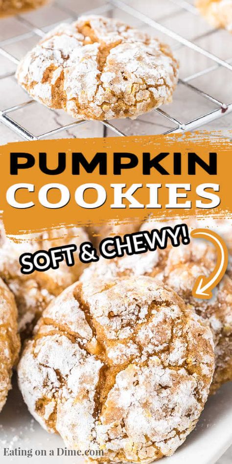 Pumpkin Crinkle Cookies, Easy Pumpkin Cookies, Pumpkin Cookies Recipe, Pumpkin Spice Cookie Recipe, Pumpkin Baking, Pumpkin Cookies Easy, Spice Cookie Recipes, Canned Pumpkin Recipes, Gluten Free Pumpkin Recipes