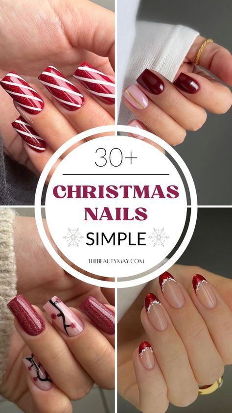 Diy Christmas Gel Nails, Christmas Nails With Accent Nail, Holiday Nails 2024 Winter, One Color Christmas Nails, Red Matte Nails Design Christmas, Professional Holiday Nails, Non Red Christmas Nails, Christmas Nail Ideas Dip Powder French Manicure, Fall To Christmas Transition Nails