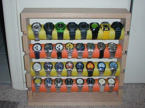 this seems like  great idea to store my watches... Diy Watch Display, Diy Watch Holder, Watch Storage Ideas, Watch Organizer Diy, Watch Display Ideas, Watch Storage Diy, Watch Collection Display, Diy Watch, Watch Display Case