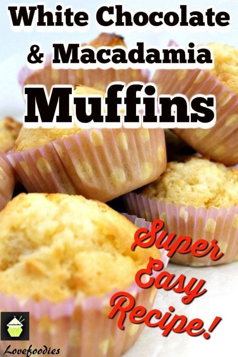 White Chocolate and Macadamia Muffins. Delicious breakfast muffins with a lovely texture. Incredibly simple & easy recipe with great flavors. Option to add nuts to these soft and tender mini cakes. Macadamia Nut Muffins, Macadamia Muffins, Chocolate Breakfast Muffins, Caramel Pears, Nut Muffins, Homemade Strawberry Sauce, Chocolate Breakfast, White Chocolate Macadamia, Homemade Muffins