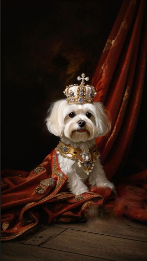 Royal Dog, Gorgeous Animals, Dog Pics, Portrait Ideas, Portraits From Photos, Custom Portrait, Cherished Memories, Dog Memes, Dog Photos Graduate Ideas, Royal Dog Portrait, Dog Portrait Photography, Crown Painting, Royal Dog, Royal Pet Portrait, Memes Dog, Dog Suit, Fancy Dog