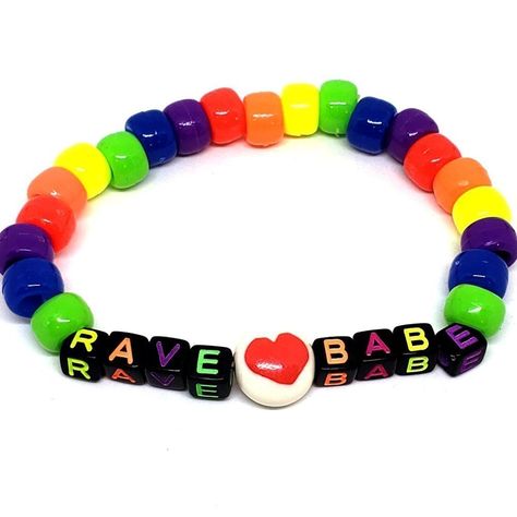 Stand Out At The Rave, Party, Music Festival, Or Anywhere With This Cute Neon Rainbow "Rave Babe" Heart Emoji Kandi Word Bracelet! This Is A Single Handmade Kandi Bracelet Made With Pony Beads, Stretchy String, A Heart Emoji Bead, And Black Letter Beads That Spell Out "Rave Babe". Bracelet Is 30 Beads Around, Letter Beads Are 0.6 X 0.6 Cm In Size, And Perfect For Any Gender. Tags: Edc, Edm, Rave, Festival, Kandi, Plur, Kawaii, Kandi Bracelet, Single Kandi Bracelet, Rave Babe, Beaded Bracelet, Word Bracelet, Heart Emoji Bracelet, Letter Bead Bracelet, Rave Gear Skater Bracelets, Kandi Bracelets Rave, Kawaii Kandi, Festival Kandi, Rave Bracelets, Diy Kandi Bracelets, Letter Bead Bracelets, Fork Bracelet, Boho Cuff Bracelet