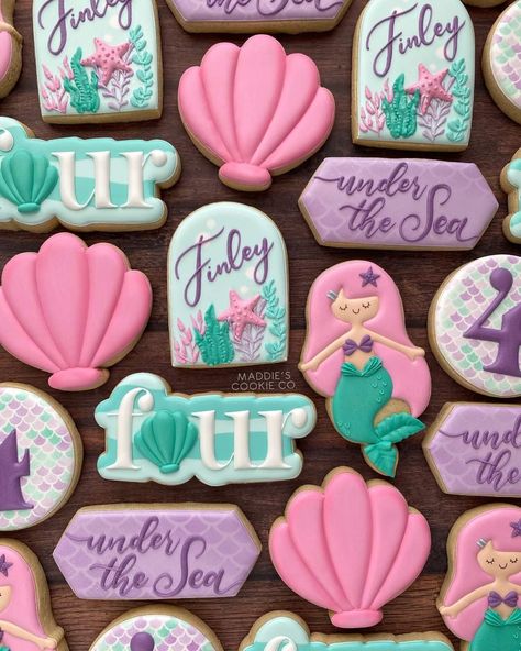 Mermaid Cookies, Cookies Decorated, Birthday Cookies, Cookie Decorating, Sugar Cookies, Cake Decorating, Mermaid, Cake, Birthday