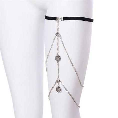 Leg Chain Anklets, Silver Leg Chain, Thigh Accessories, Thigh Chain Jewelry, Accessories Drawing, Rose Gold Jewelry Set, Harness Fashion, Thigh Chain, Leg Chain