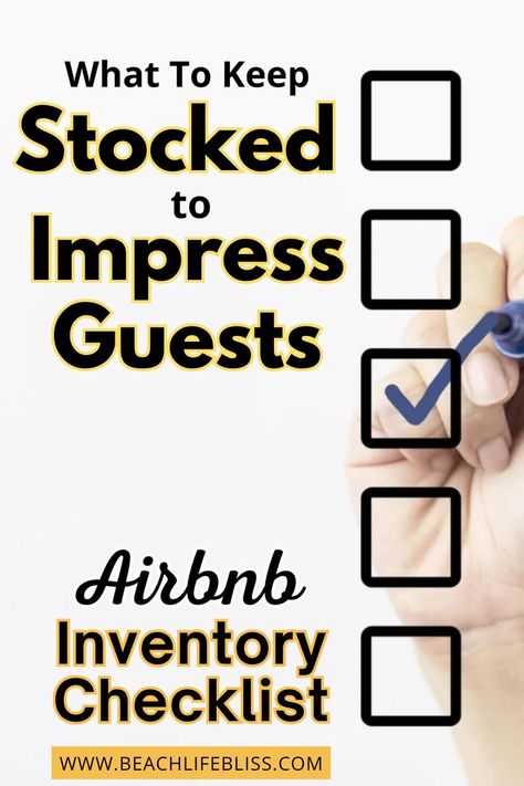 As an Airbnb host, you hope every guest that stays with you has a great experience. A great way to impress your guests and ensure they have a top notch customer experience while staying at your Airbnb property and stock and stage essentials accordingly. #inventory #checklist #airbnb #home Guest Checklist, Inventory Checklist, Airbnb Checklist, Air Bnb Tips, Vrbo Host, Airbnb Property, Airbnb House, Hosting Guests, Airbnb Host