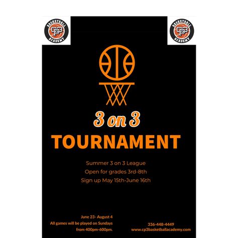 Breaking New: CP3BA will host its first ever 3 on 3 basketball tournament 🏀! You do not want to miss out! Sign up today! Limited spots available! Basketball Tournament Logo, 3 On 3 Basketball Tournament, Tournament Logo, Basketball Academy, Breaking New, T Shirt Ideas, Basketball Tournament, John 3, Block Party