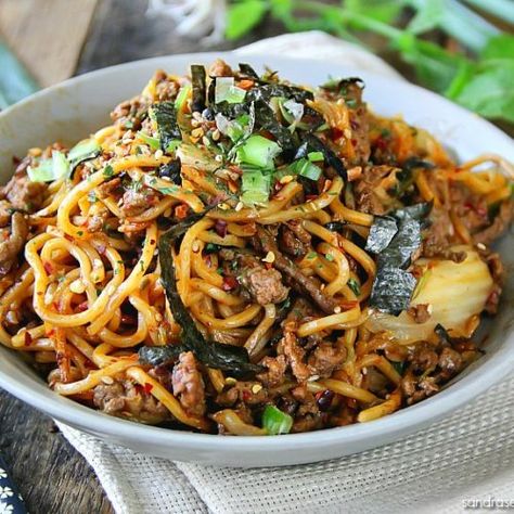 Beef Kimchi Yakisoba - Teriyaki Flavor - Sandra's Easy Cooking Ground Beef Yakisoba Recipe, Beef Yakisoba Recipe, Beef Yakisoba, Yakisoba Recipe, Recipe With Ground Beef, Vegan Kimchi, Japanese Beef, Kimchi Recipe, Food Contest