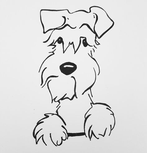 Cartoon Line Drawing, Cute Dog Drawing Cartoon, Schnauzer Drawing Easy, Schnauzer Doodle, Schnauzer Dogs Drawing, Line Art Drawings Dog, Dog Outline Drawing, Schnauzer Drawing Sketch, Simple Schnauzer Drawing