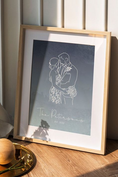 Custom Wedding Wall Art | Couple Portrait | Personalized Wedding Gift for couples | Digital Line Art Starry Night Line Art, Line Art With Color, Wedding Photo Gifts, Newly Wedded Couple, Painting Wedding Gift, Sentimental Art, Wedding Gift Art, Diy Couple, Line Art Portrait