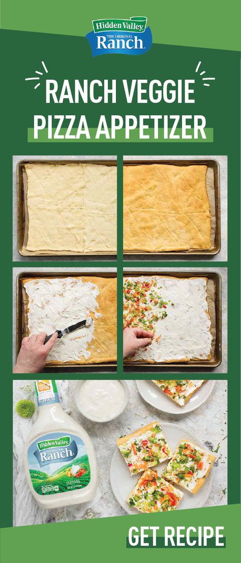 Crescent Roll Veggie Pizza, Veggie Pizza Appetizer, Pizza Appetizer, Pizza Ranch, Veggie Pizza Recipe, Crescent Roll Pizza, Pizza Food Truck, Cream Cheese Spread, Pizza Appetizers