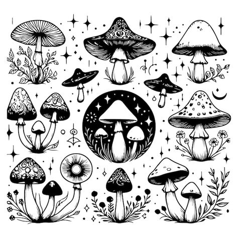 Download this Premium Vector about Mystical celestial mushrooms isolated clip art bundle magic line mushrooms on white witchy amanita, and discover more than 15 Million Professional Graphic Resources on Freepik Witchy Mushroom Tattoo, Mystical Doodles, Magic Mushroom Drawing, Mystical Drawings, Mushroom Line Art, Witchy Mushroom, Mushroom Designs, Pen Doodle, Mushroom Illustration