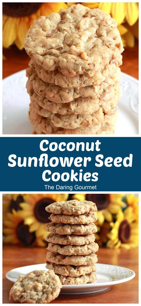 Cheesy Desserts, Sunflower Butter Recipes, Sunflower Seed Cookies, Sunflower Butter Cookies, Sunflower Seed Recipes, Daring Gourmet, Sunflower Cookies, Seed Cookies, Oatmeal Coconut Cookies