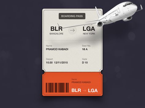 Boarding Pass UI Concepts by Dribbble Designers - Inspiration Supply - Medium Airlines Branding, Cv Inspiration, Dribbble Design, Ios Ui, Book And Magazine Design, Ticket Design, Daily Ui, Mobile Ui Design, 카드 디자인