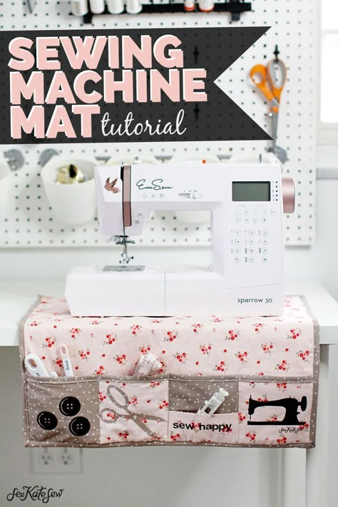 Sewing Machine Mat Tutorial | DIY Sewing Machine Mat | DIY Sewing Organizer | Sewing Mat | Sewing With A Cricut Maker | Sewing Organizer | Sewing Machine Mat | Sewing Tutorial | See Kate Sew #sewingtutorial #seekatesew Sewing Mat, Sewing Machine Mat, Things To Sew, Sewing Desk, Fat Quarter Projects, Coin Purse Tutorial, Diy Sy, Simple Sewing, Sew Ins