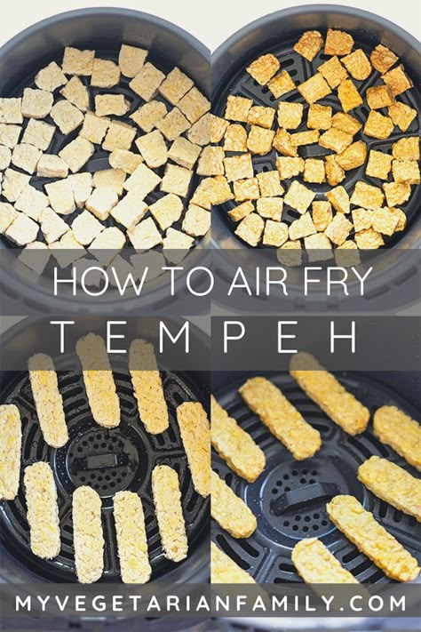 Air Fried Tempeh, Tempeh Recipes Air Fryer, Tempeh Air Fryer, Air Fryer Tempeh, Tempeh Recipes Vegan, Buffalo Tempeh, Fried Tempeh, Vegan Air Fryer, Air Fryer Bacon