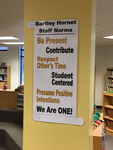 Norms posted in our staff meeting location. Team Norms Teacher Plc, Team Norms, Plc Room, Principal Ideas, Staff Engagement, Instructional Leadership, Education Leadership, Teacher Morale, Staff Meeting