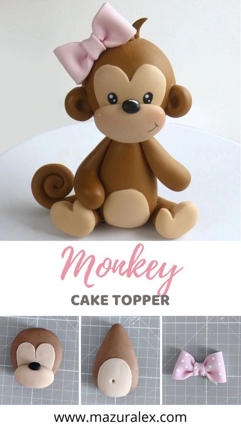 Fondant Animals Tutorial, Monkey Cake Topper, Fondant Monkey, Monkey Birthday Cakes, Jungle Theme Cakes, Stunning Cakes, Cake Decorating Courses, Fondant Figures Tutorial, Monkey Cake