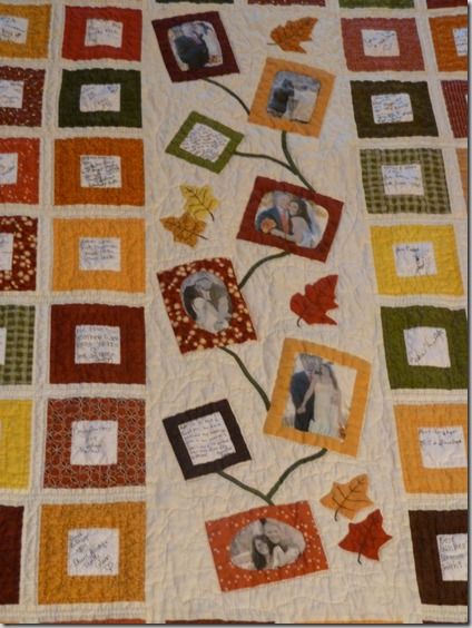 Signature Wedding Quilt - could also do this for graduation, a birthday, anniversary, or whatever. cute idea! Quilts With Photos, Guest Quilt, Wedding Guest Book Quilt, Anniversary Quilt, Family Tree Quilt, Wedding Quilts, To My Niece, Photo Quilts, Shirt Quilts