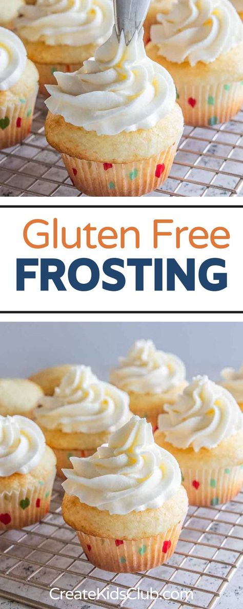 Gluten-Free Frosting is a buttercream frosting recipe that pairs perfectly with your favorite gluten free cakes, cupcakes, or cookies. This one bowl recipe is made with minimal ingredients in only 15 minutes creating a light and fluffy frosting that can easily be flavored to your preference. You will be amazed on how easy it is to modify a classic buttercream recipe to be celiac safe! Gluten Free Cream Cheese Frosting, Gluten Free Cupcake Recipes, Gluten Free Frosting Recipe, Gluten Free Icing, Gluten Free Frosting, Gluten Free Wedding Cake, Gluten Free Wedding, Gluten Free Party Food, Dairy Free Frosting