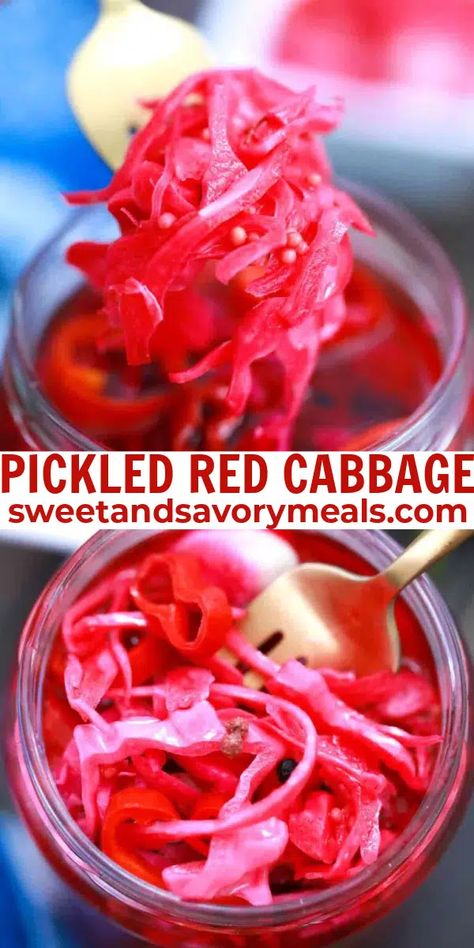 Pickled Red Cabbage Recipe - Sweet and Savory Meals Pickled Cabbage Recipe, Quick Pickled Cabbage, Pickled Recipes, Preserving Fruit, Pickled Red Cabbage, Red Cabbage Recipes, Kitchen Tricks, Side Order, Quick Pickled