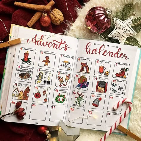 Journal Advent Calendar, December Bullet Journal Cover, December Bullet Journal Ideas, Bullet Journal Cover Page Ideas, Journal Cover Page Ideas, Monthly Cover Page, Cover Page Ideas, Bullet Journal Christmas, Journal Cover Page