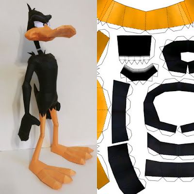 Daffy Duck Papercraft Daffy Duck Costume Diy, Paperized Dudu, Garfield Papercraft, Daffy Duck Drawing, Daffy Duck Hat, Papercraft Templates Printables, Duck Mask, Cartoon Paper, Duck Drawing