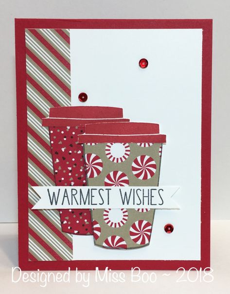 Coffee Cup Christmas Cards, Homemade Winter Cards, Merry Cafe Stampin Up Cards, Coffee Cards Ideas, Layered Christmas Cards, Coffee Cards Handmade, Christmas Homemade Cards, Homemade Christmas Cards Cardmaking, Su Christmas Cards