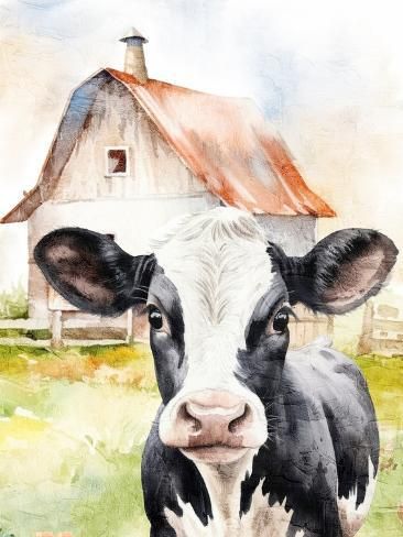 size: 12x9in Art Print: Cow Littles 1 by Kimberly Allen : Cow Painting Ideas, Fall Stencils, Farmhouse Prints, Fall Paintings, Highland Cow Art, Holstein Cow, Farmhouse Paintings, Holstein Cows, Primitive Art