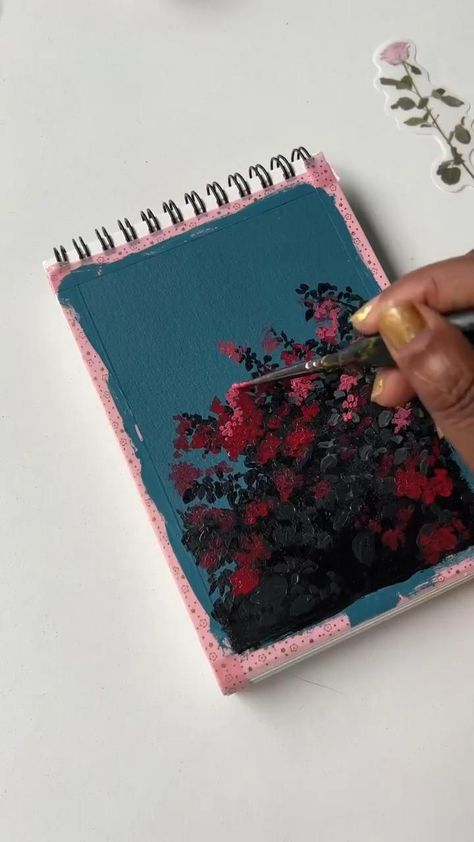 Painting On Puzzle Pieces, Pink Foam Board Projects, Small Book Painting, Aesthetic Painting On Small Canvas, Gouache Art Videos, Gauche Sketchbook, Watercolor And Acrylic Painting Mixed Media, Mini Sketchbook Paintings, Mini Watercolor Paintings Aesthetic