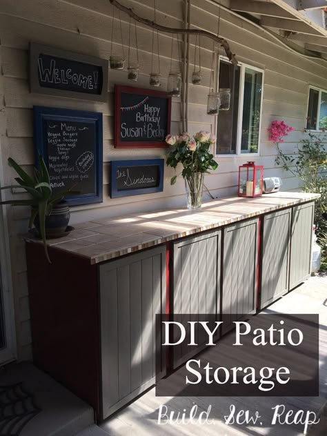 Outdoor Storage Ideas, Outside Bar, Porch Storage, Outdoor Kitchen Cabinets, Outdoor Cabinet, Outdoor Kitchen Plans, Patio Storage, Old Cabinets, Diy Outdoor Kitchen