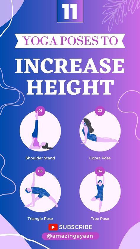 11 Yoga Poses to Increase Height Best Yoga Poses, Shoulder Stand, Triangle Pose, Grow Taller, Cobra Pose, Effective Exercises, Tree Pose, Cool Yoga Poses, Buddha Quote