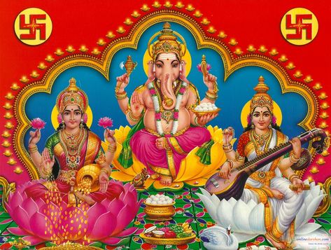 Tridevi Goddess, All Gods In One Picture, Godly Pictures, God Mantra, Ganesha Sketch, Lakshmi Goddess, Lakshmi Photos, Ganesha God, Maa Lakshmi