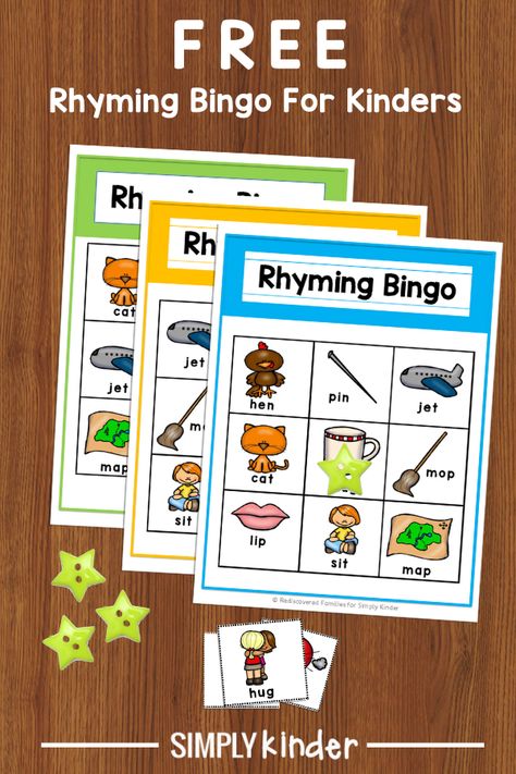 Free Printable Rhyming Bingo Game For Kindergarten Rhyming Centers For Preschool, Phonemic Awareness Rhyming Activities, Literacy Board Games, Rhyme Games Kindergarten, Small Group Rhyming Activities Preschool, Rhyming Games For Preschoolers, Cvc Bingo Free, Rhyming Game Kindergarten, Rhyming Words Cards Free Printable