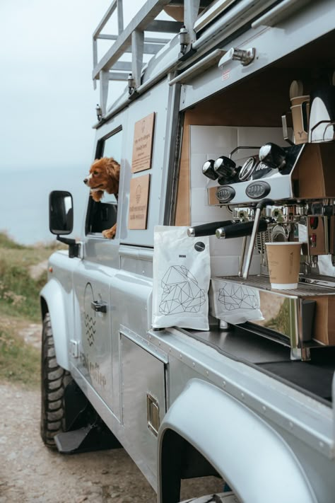 Fuel your caffeine cravings on wheels! Indulge in the smoothest specialty coffee brewed with passion, served straight to your curb. Get ready to taste pure bliss with every sip from our one-of-a-kind coffee van experience. Landrover Defender 110, Mobile Coffee Shop, Coffee Trailer, Coffee Van, Coffee Truck, Vegan Cakes, Coffee Business, Devon And Cornwall, Coffee Carts