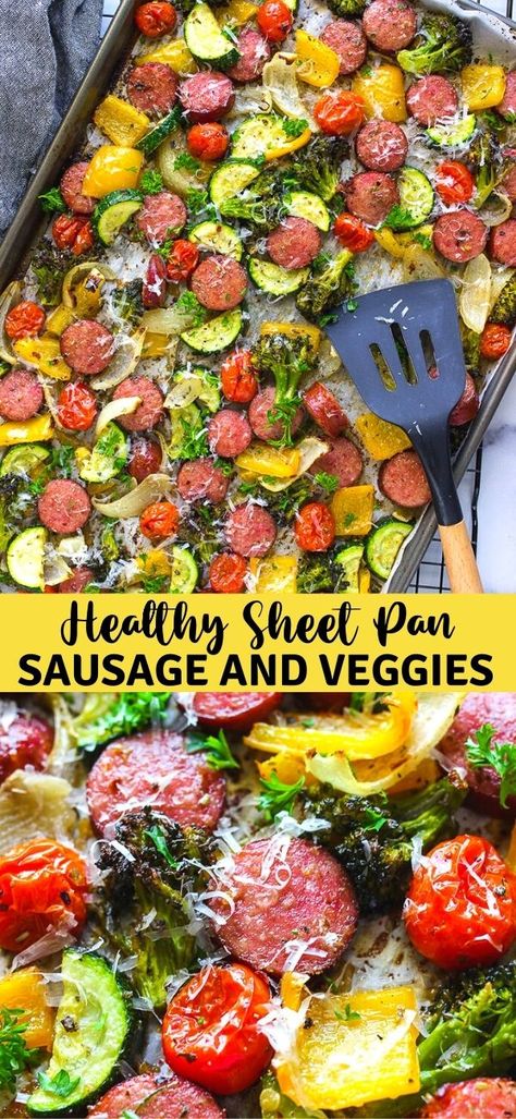 Sheet Pan Sausage And Veggies, Pan Sausage And Veggies, Healthy Eating Menu, Sheet Pan Sausage, Healthy Sheet Pan, Pan Sausage, Sausage And Veggies, Sausage Recipes For Dinner, Lemon Garlic Pasta