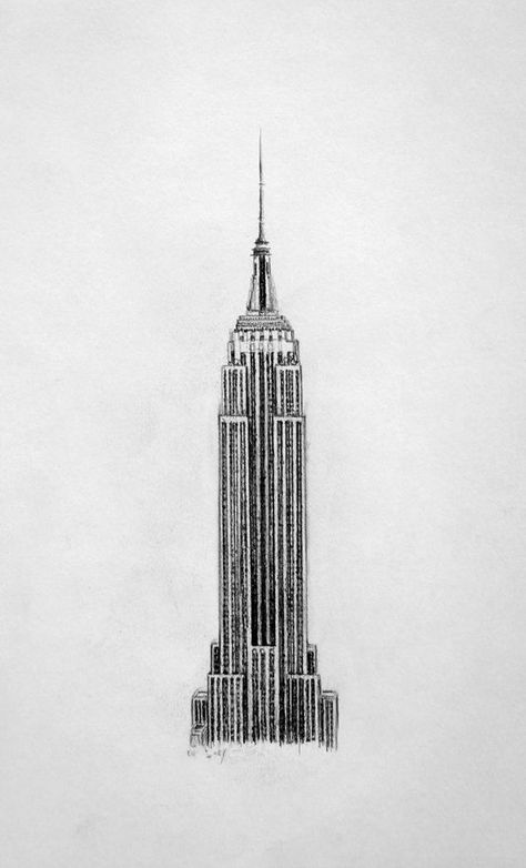 The Empire State Building - Pencil Drawing (2013, graphite): Empire State Building Drawing, Building Tattoo, New York Drawing, Interesting Perspective, New York Tattoo, Building Sketch, Building Drawing, The Empire State Building, City Drawing