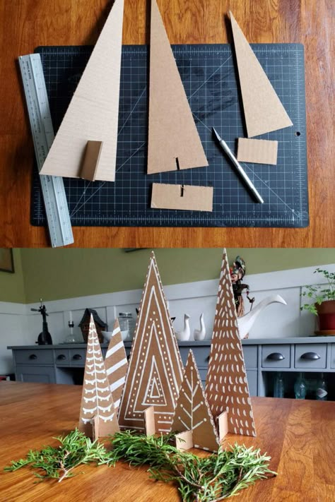 25 Best cardboard Christmas decorations & crafts ideas such as easy DIY Xmas trees, ornaments, wreaths, fireplace, gingerbread houses, winter village, snowman, etc! - A Piece of Rainbow, holiday crafts for kids, advent calendar, garland, handmade, gifts, gift tags, modern, farmhouse, boho, Scandinavian, vintage, budget decor, dollar store, Anthropologie style, wall decor Cardboard Crafts For Christmas, Easy Christmas Nativity Crafts For Kids, Holiday Craft Projects, Cardboard Christmas Wreath, Diy Christmas Decor With Cardboard, Cardboard Gingerbread Houses Diy, Cardboard Trees Diy, Nativity Gingerbread House Ideas, Christmas Decorations From Cardboard