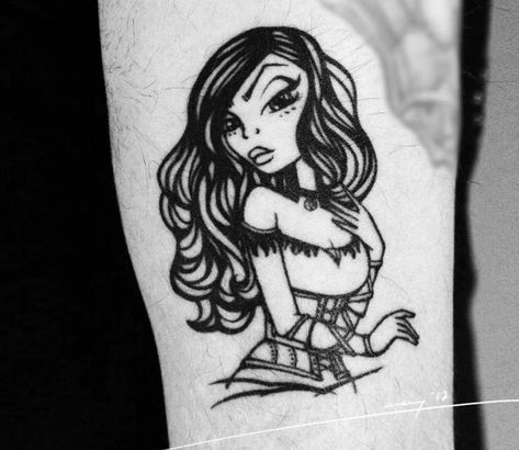 Girl tattoo by Merr Ink Girl Knew York Tattoo, Girl Falling Tattoo, Girl Looking In Mirror Tattoo, Pirate Girl Tattoos, Living Dead Girl Tattoo, Cartoon Tattoo, Girl Tattoo, World Tattoo, Large Tattoos