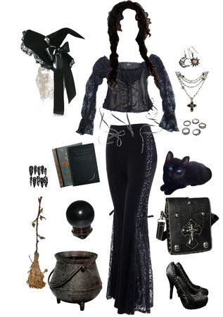 Witch's Familiar Outfit | ShopLook Psychic Outfit Aesthetic, Witch Outfit Modern, Witch Aesthetic Outfit, Witch's Familiar, Witchy Outfits, Witches Familiar, Witch Core, Fantasy Witch, Curly Braids