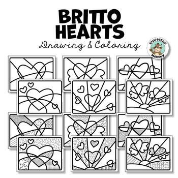 Romero Britto Art Lesson, Mondrian Kids, Heart Art Lesson, Brazil Design, Valentine Hearts Art, Draw A Heart, Romero Britto Art, Students Drawing, Art Sub Lessons