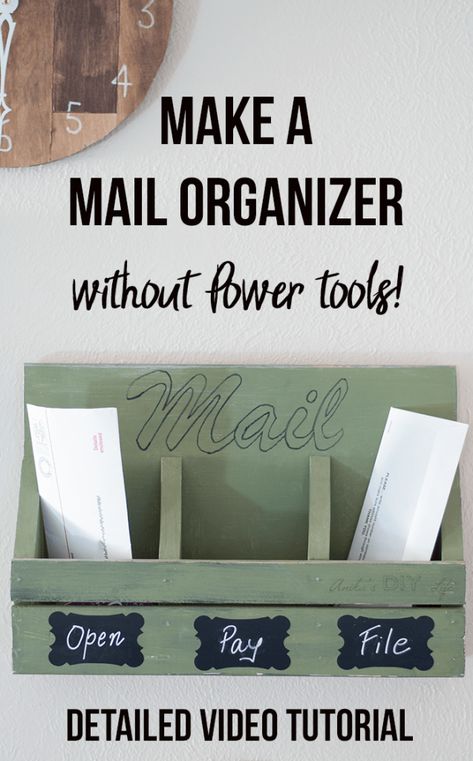 No Power tools needed?! This is the perfect build for a beginner woodworker! Easy wooden organization idea for paperwork and entryway wall! DIY hanging mail organizer Hanging Mail Organizer, Wall Mail Organizer, Wall Hanging Organizer, Mail Organizer Wall, Easy Woodworking Ideas, Woodworking Garage, Diy Organizer, Wood Projects For Beginners, Woodworking Project Plans