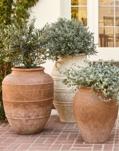 Large Pots Outdoor, Patio Planters, Stone Planters, Terracotta Planter, Outdoor Pots, Garden Inspo, Mediterranean Garden, Pottery Planters, Backyard Inspo