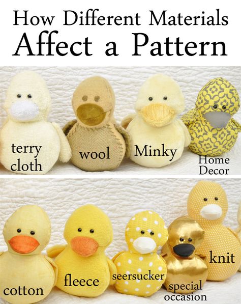 Knitted Toys Free Patterns, Sewing Supplies Storage, Different Materials, Sewing Stuffed Animals, Fabric Toys, Yellow Duck, Plush Pattern, Sewing Dolls, Sewing Toys