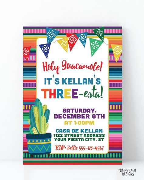 Three-esta Invitation Boy THREEesta Birthday Invitation, Holy Guacamole, 3rd Birthday Fiesta Invitation, Cactus, Papel Picado, Serape Invite Three Esta Birthday Party, Three Esta, Fiesta Invite, Teacher Appreciation Luncheon, Birthday Fiesta, E Invitation, Fiesta Birthday, Fiesta Baby Shower, Third Birthday